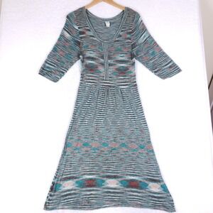 Sangria Boho Knit Maxi Dress Multicolor Stripe Tribal Pattern Size Large